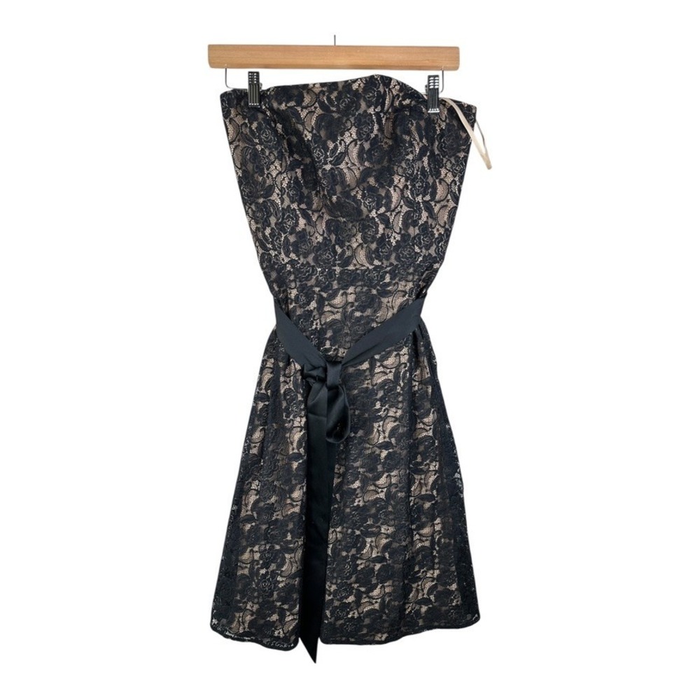 Ann Taylor LOFT Women's Strapless Lace‎ Ribbon Black Tan Dress Size 6 Floral